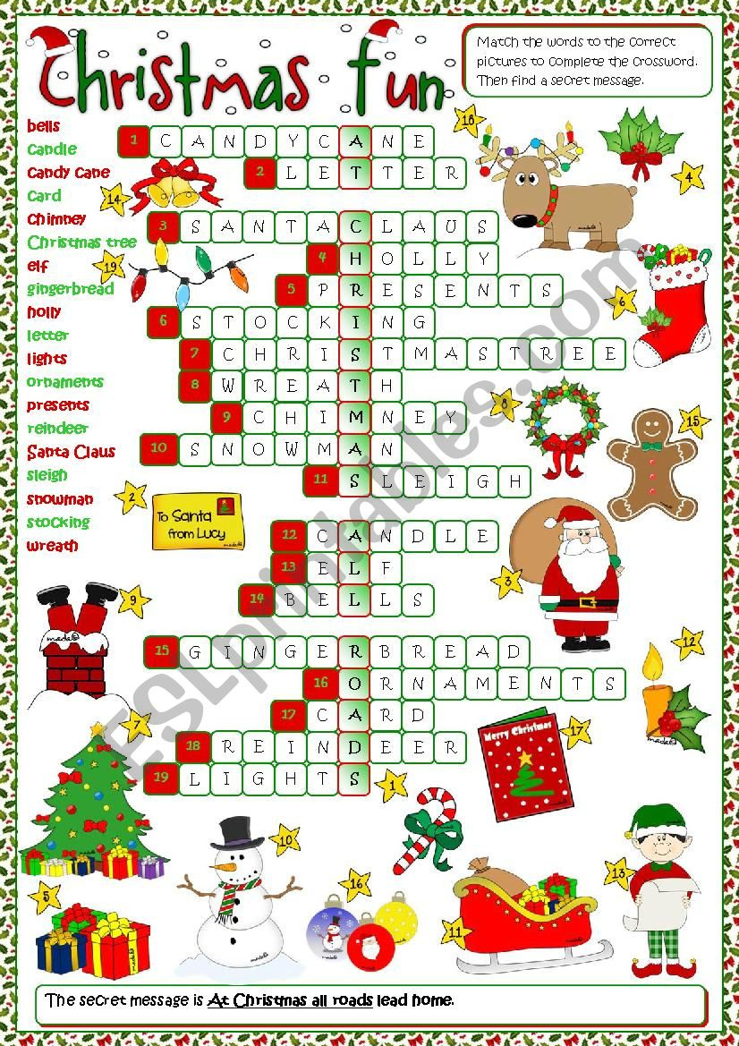 Christmas Fun - Crossword - Esl Worksheetmada_1 for Christmas Fun Crossword Puzzles Answers