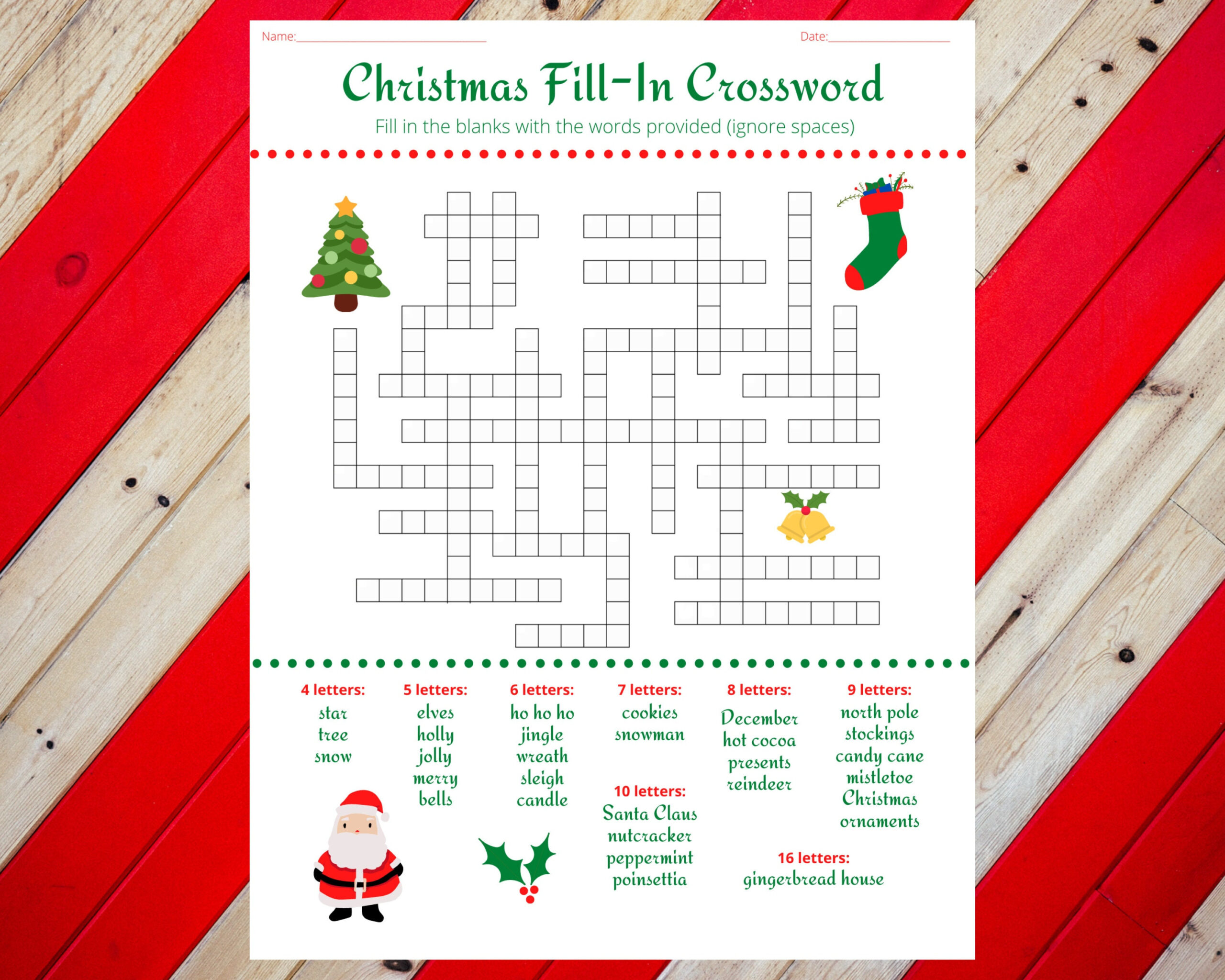 Christmas Holiday Fill In Crossword Puzzle Worksheet Digital for Easy Christmas Crossword Puzzles With Answers