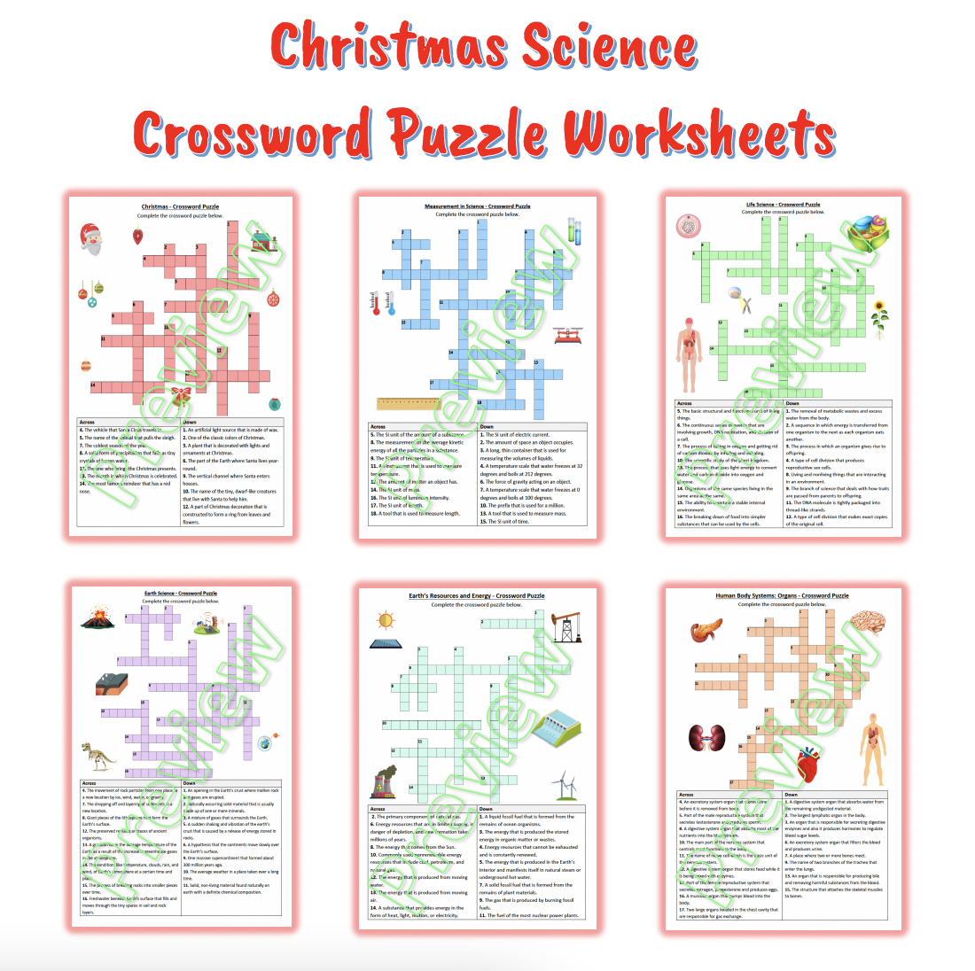 Christmas Holiday Science Crossword Puzzle Worksheets Bundle throughout Education Com Christmas Crossword Puzzles