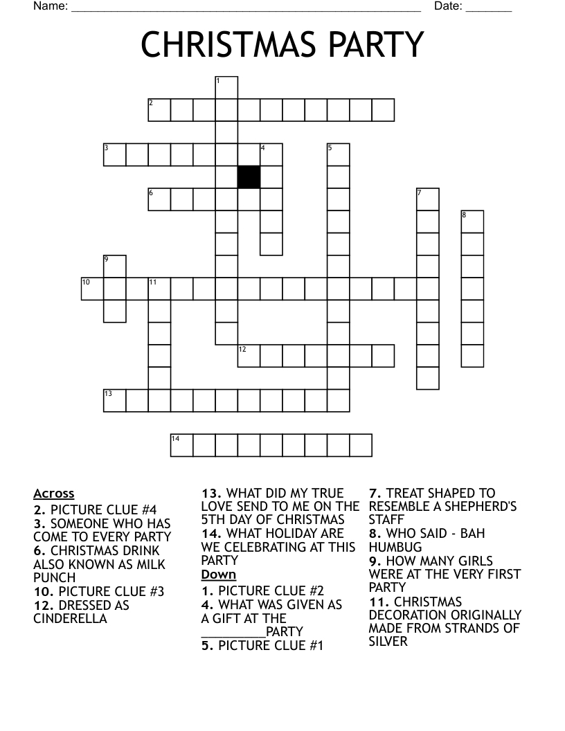 Christmas vocabulary crossword