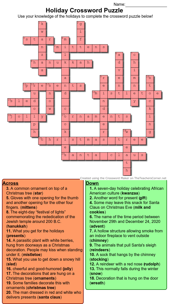 Eastside | Holiday Crossword Puzzle with regard to Christmas Online Crossword Puzzles