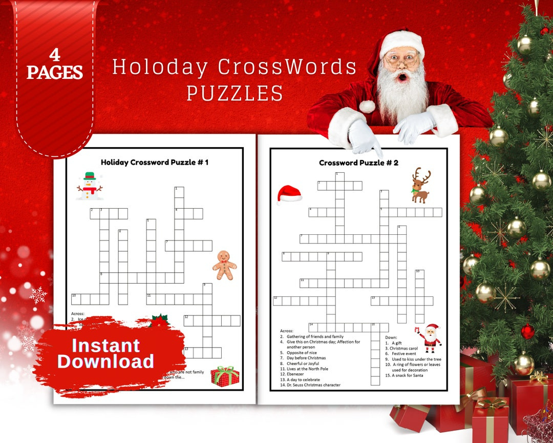 Holiday Crossword Puzzle Christmas Word Game Printable Christmas with Crossword Puzzles Christmas Ornament