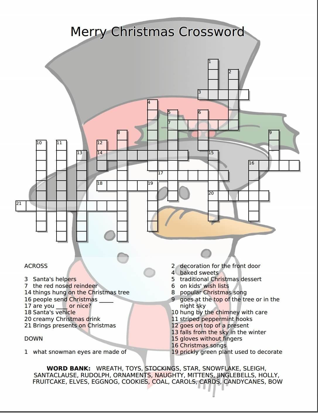 Merry Christmas Crossword Free Printable for Online Christmas Crossword Puzzles For Adults