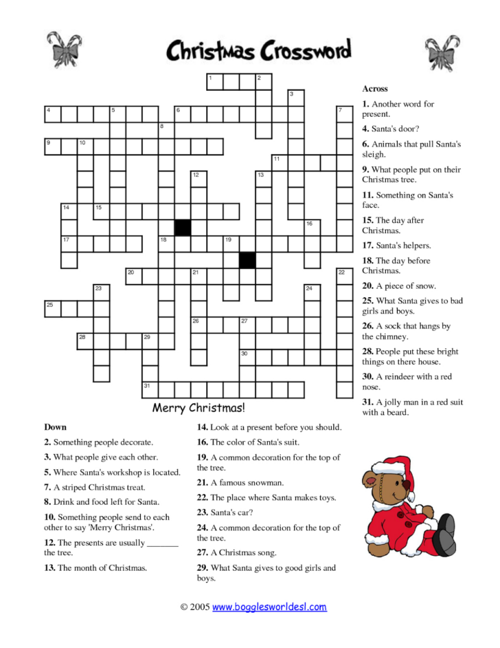 Christmas Crossword Puzzles Kids