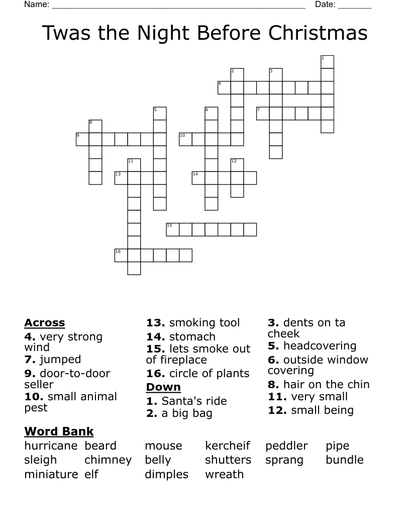 Twas The Night Before Christmas Crossword - Wordmint throughout Twas The Night Before Christmas Crossword Puzzles Answers