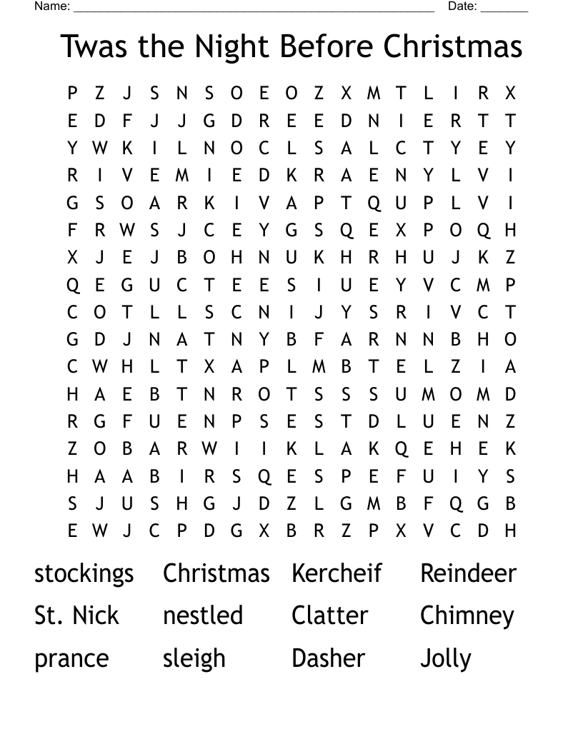 Twas The Night Before Christmas Word Search - Wordmint with Twas the Night Before Christmas Crossword Puzzles Answers