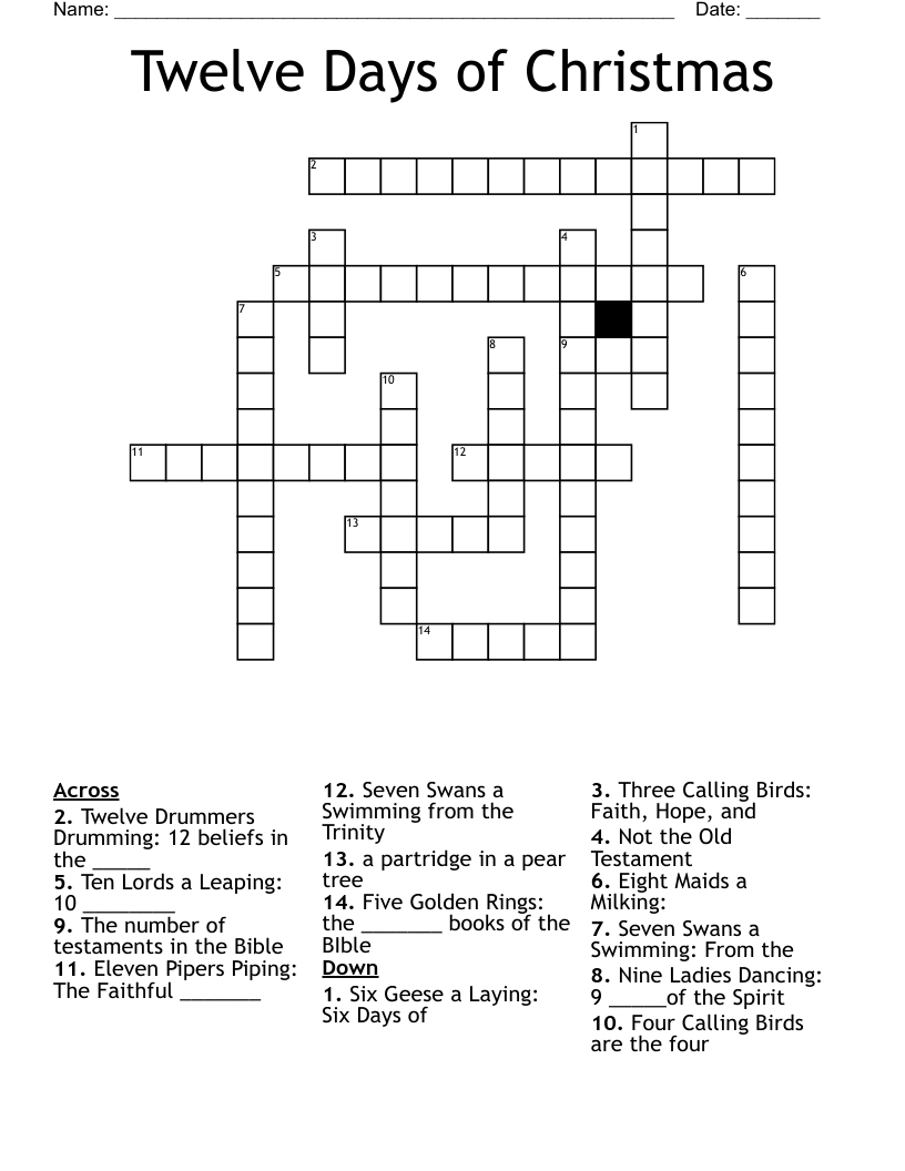 Twelve Days Of Christmas Crossword - Wordmint within Twelve Days Of Christmas Crossword Puzzles