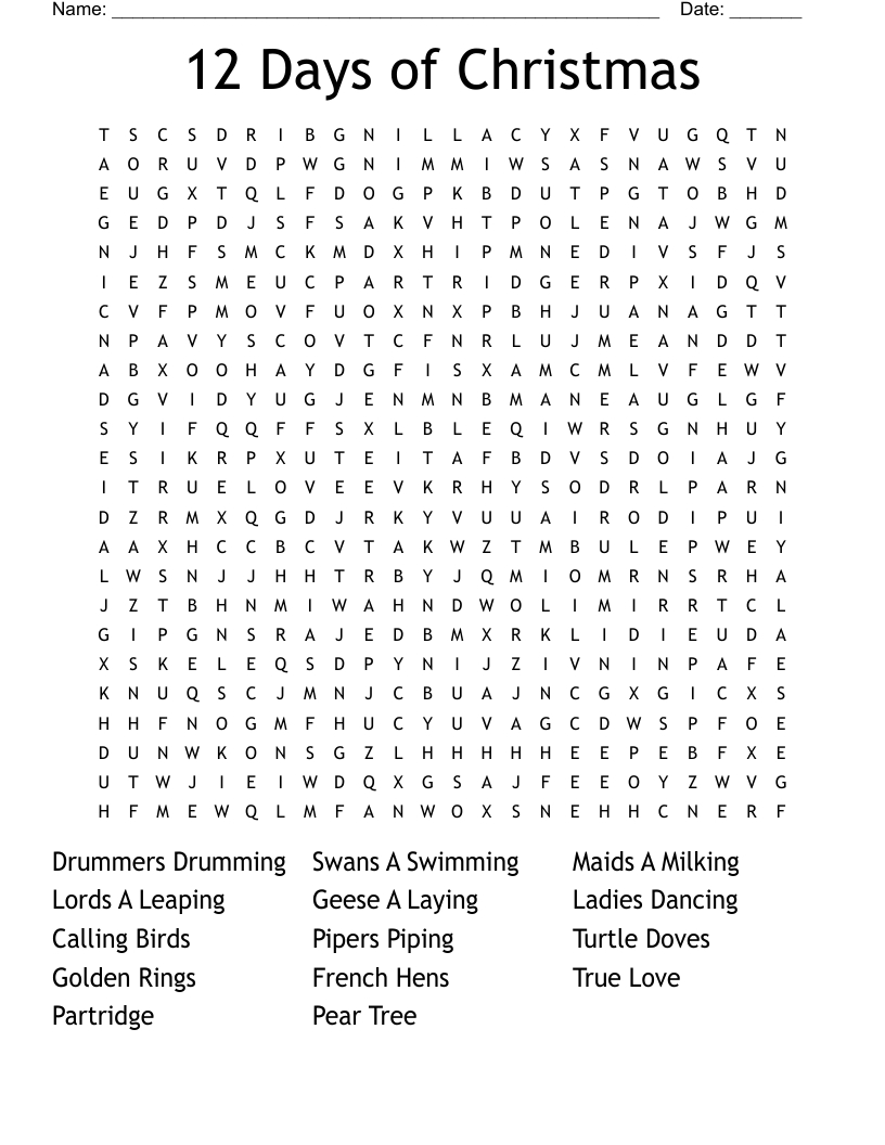 Twelve Days Of Christmas Word Search - Wordmint in Twelve Days Of Christmas Crossword Puzzles