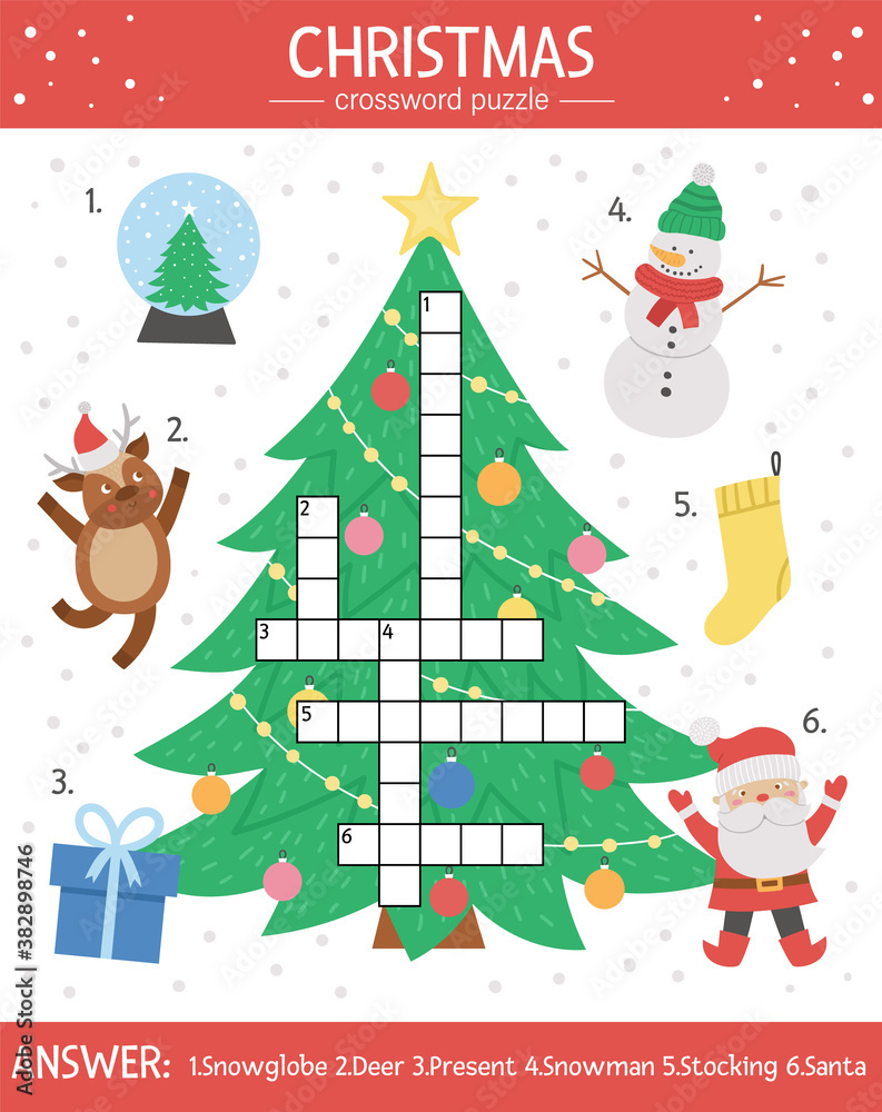 Vector Christmas Crossword Puzzle For Kids. Simple Quiz With with Simple Christmas Crossword Puzzles