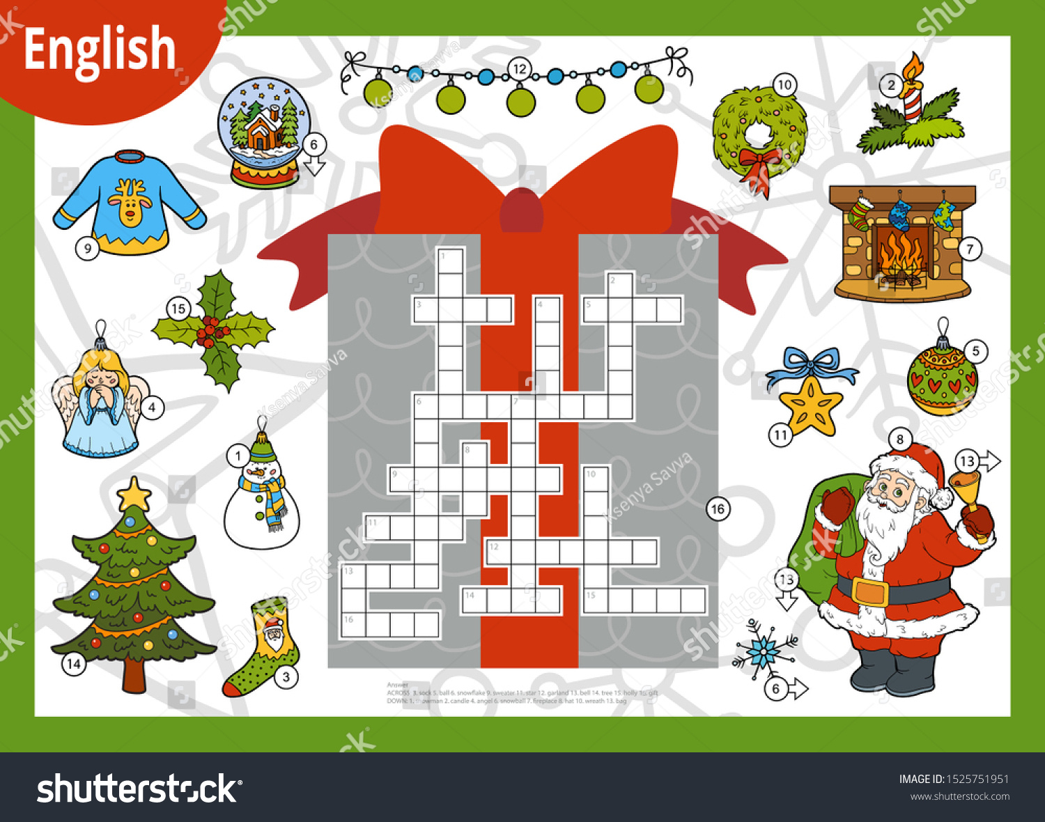 Vector Colorful Crossword English Education Game Stock Vector in Christmas Crossword Puzzles Education Com