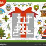 Vector Crossword In English, Education Game For Children. Santa In Education Com Christmas Crossword Puzzles