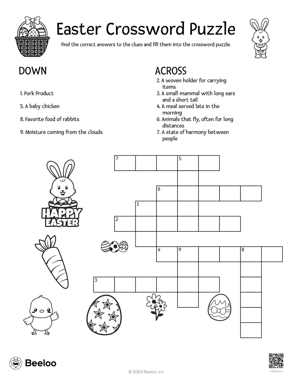 Easter Crossword Puzzle • Beeloo Printable Crafts And Activities in Easy Easter Crossword Puzzles