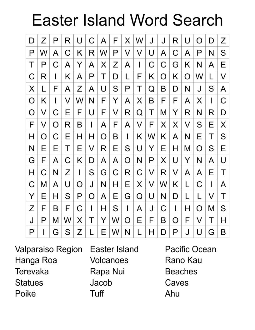 Easter Island Word Search - Wordmint throughout Nui Easter Island Crossword Puzzles