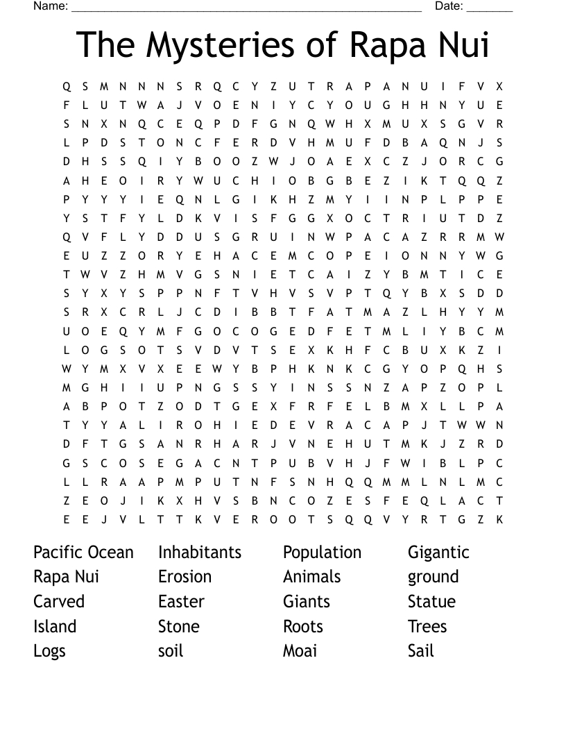 The Mysteries Of Rapa Nui Word Search - Wordmint inside Nui Easter Island Crossword Puzzles
