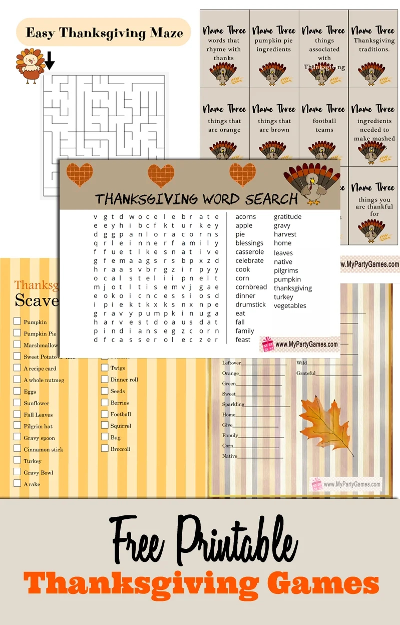 23 Free Printable Thanksgiving Games in Free Printable Thanksgiving Games and Puzzles