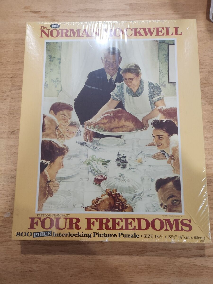 800 Piece Puzzle Norman Rockwell Four Freedoms Thanksgiving 18.5 inside Norman Rockwell Thanksgiving Jigsaw Puzzle