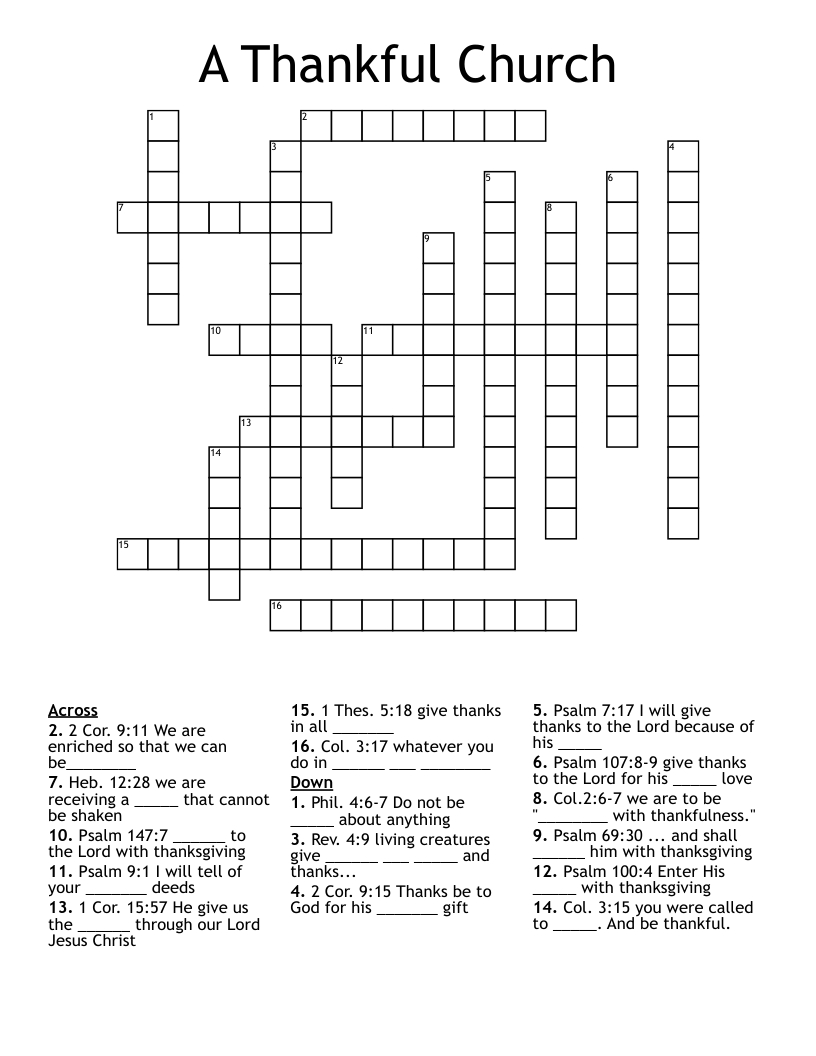 A Thankful Church Crossword - Wordmint with regard to Christian Thanksgiving Crossword Puzzles Printable