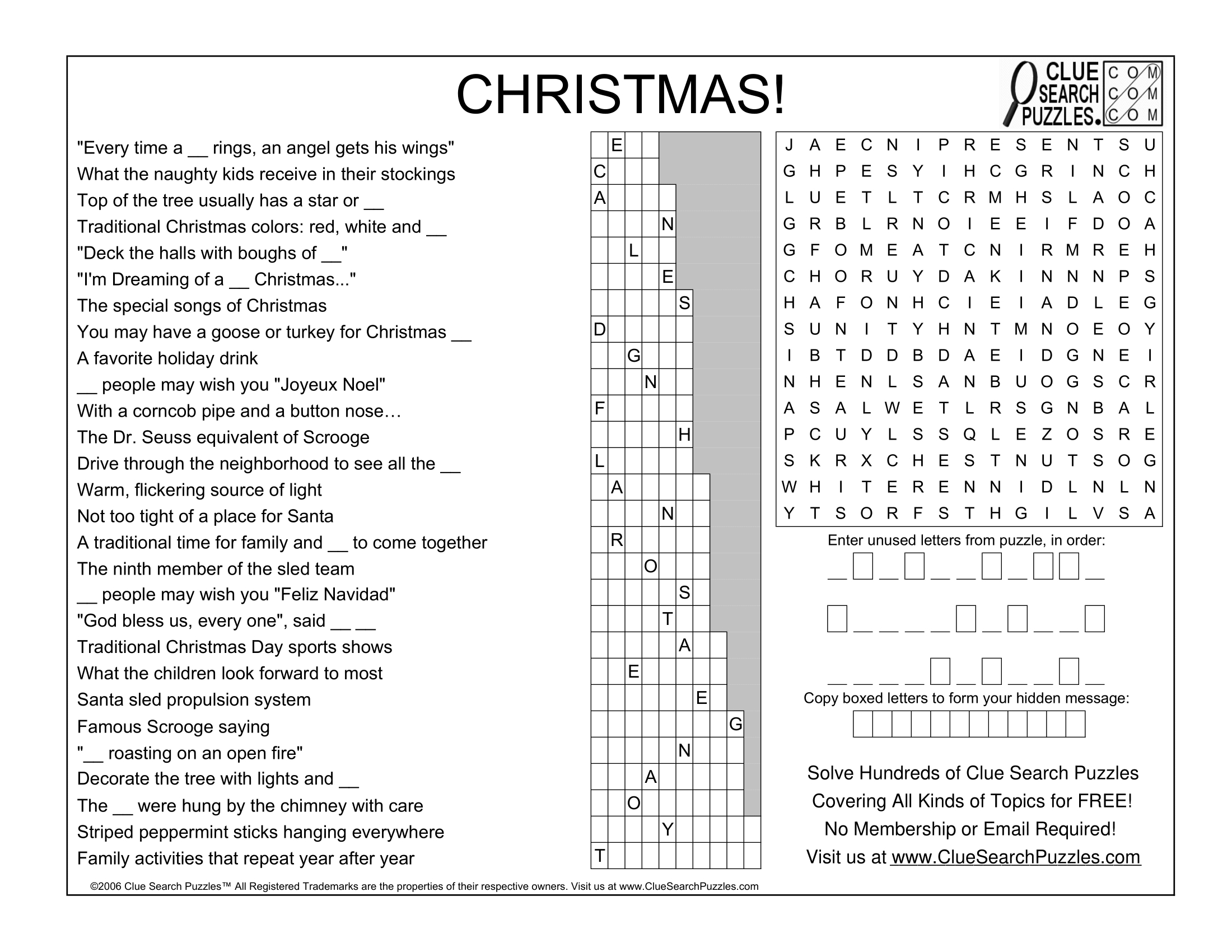 Christmas Puzzle Solution - Clue Search Puzzles for Thanksgiving Clue Search Puzzle Answer Key