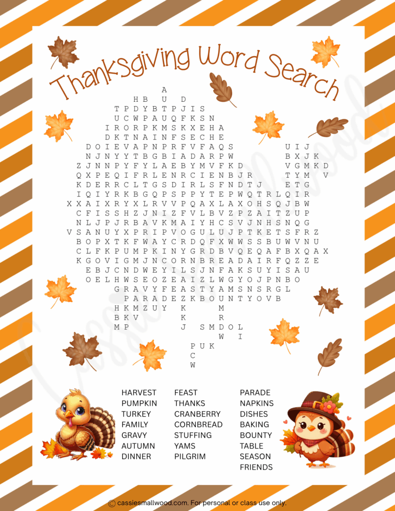 Cute Thanksgiving Word Search Puzzles (With Answers!) - Cassie intended for Thanksgiving Word Search Puzzle