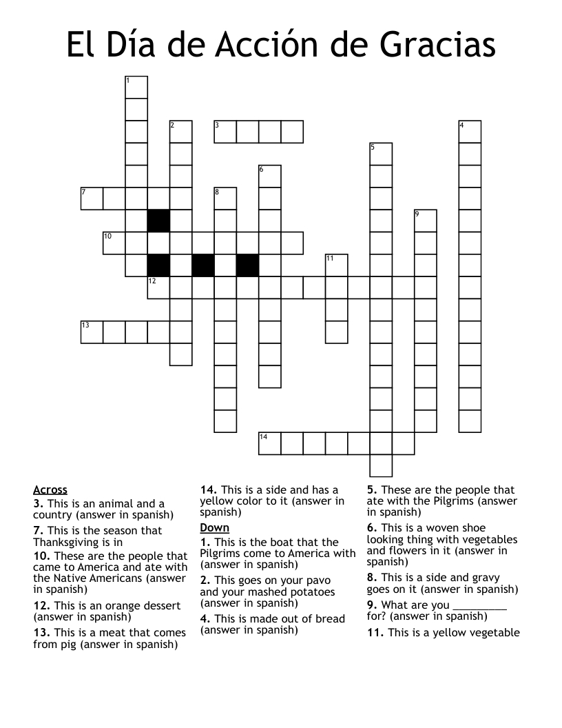 El Día De Acción De Gracias Crossword - Wordmint throughout Spanish Thanksgiving Crossword Puzzle