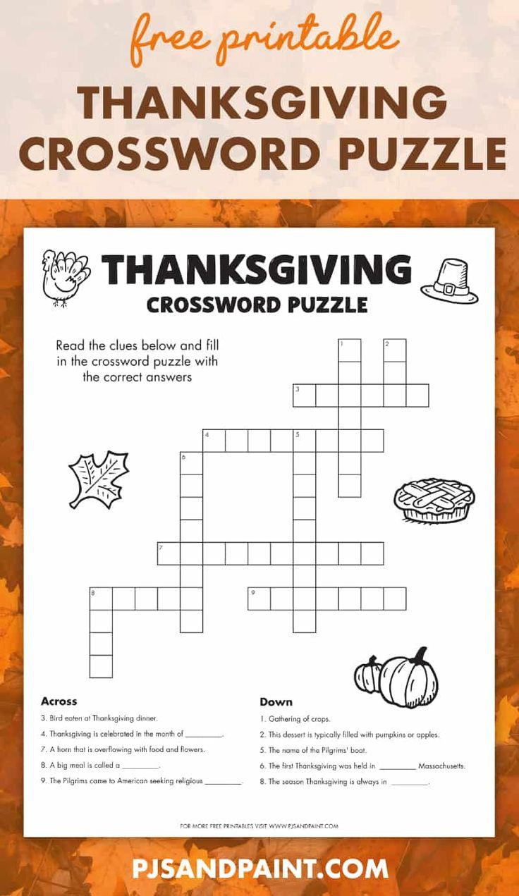 Free Printable Thanksgiving Crossword Puzzle for Thanksgiving Puzzles Free Printable