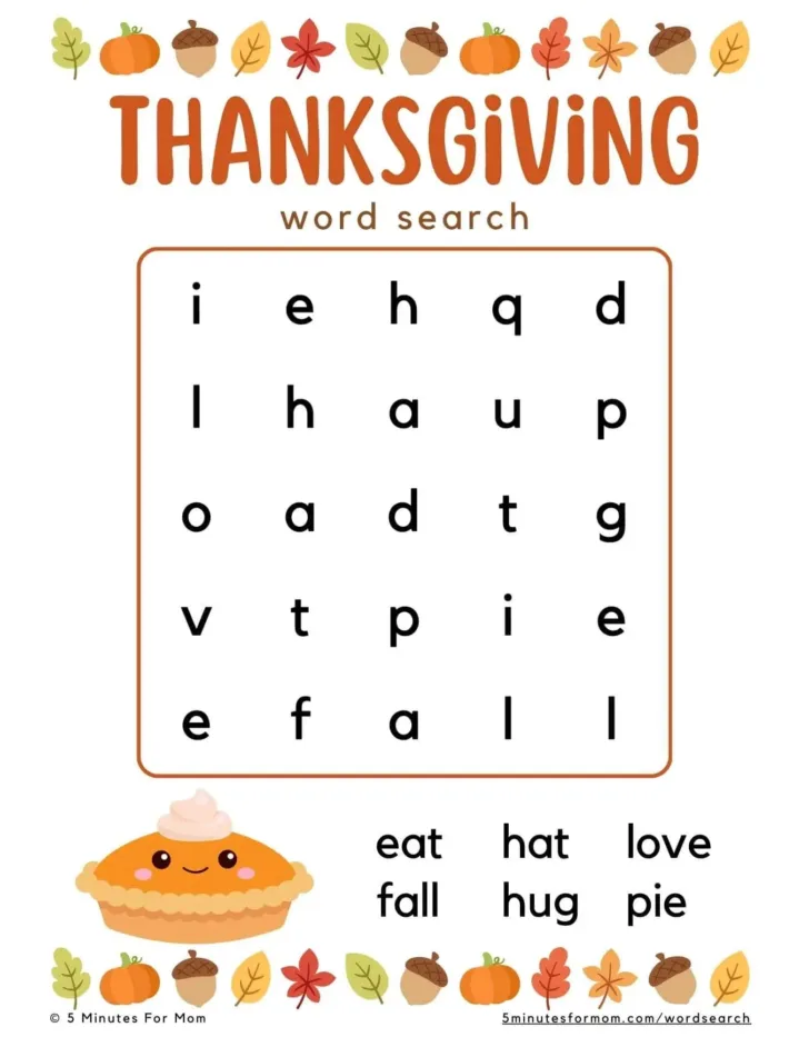 Free Printable Thanksgiving Word Search Puzzles