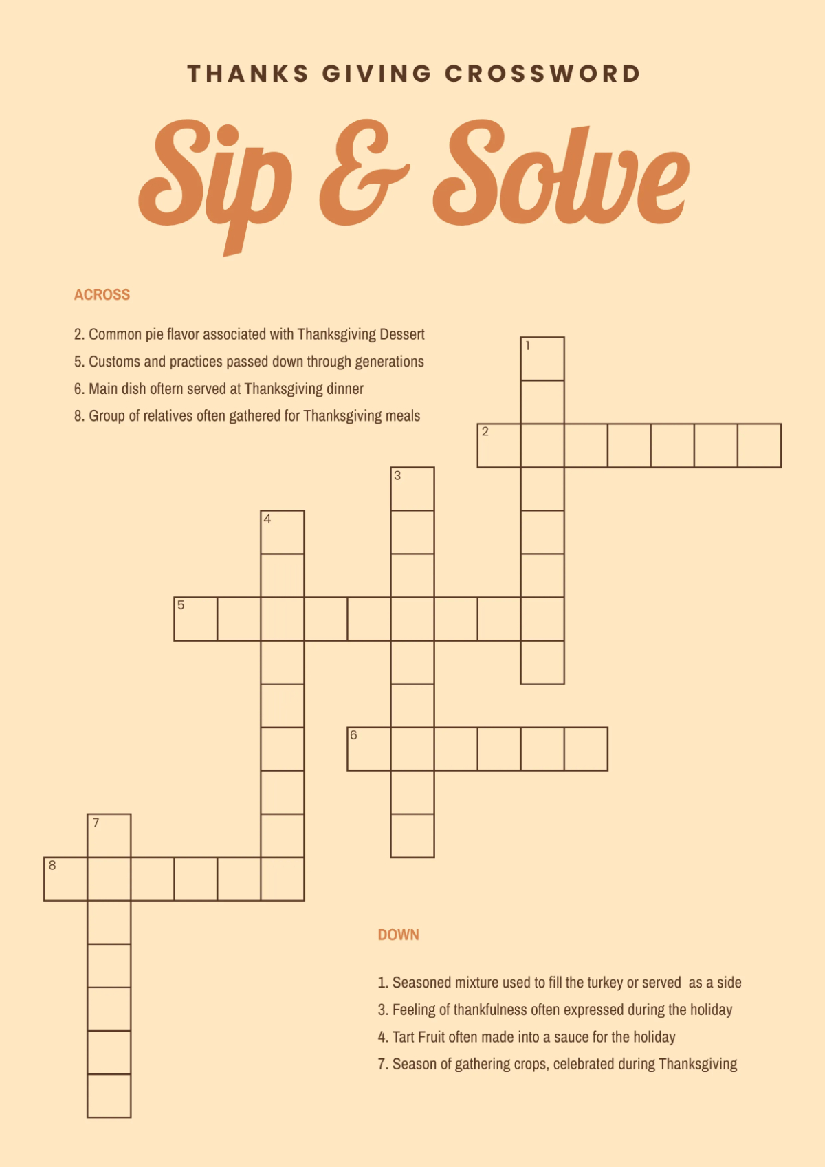 Free Thanksgiving Mini Crossword Puzzle Template To Edit Online throughout Online Thanksgiving Puzzles