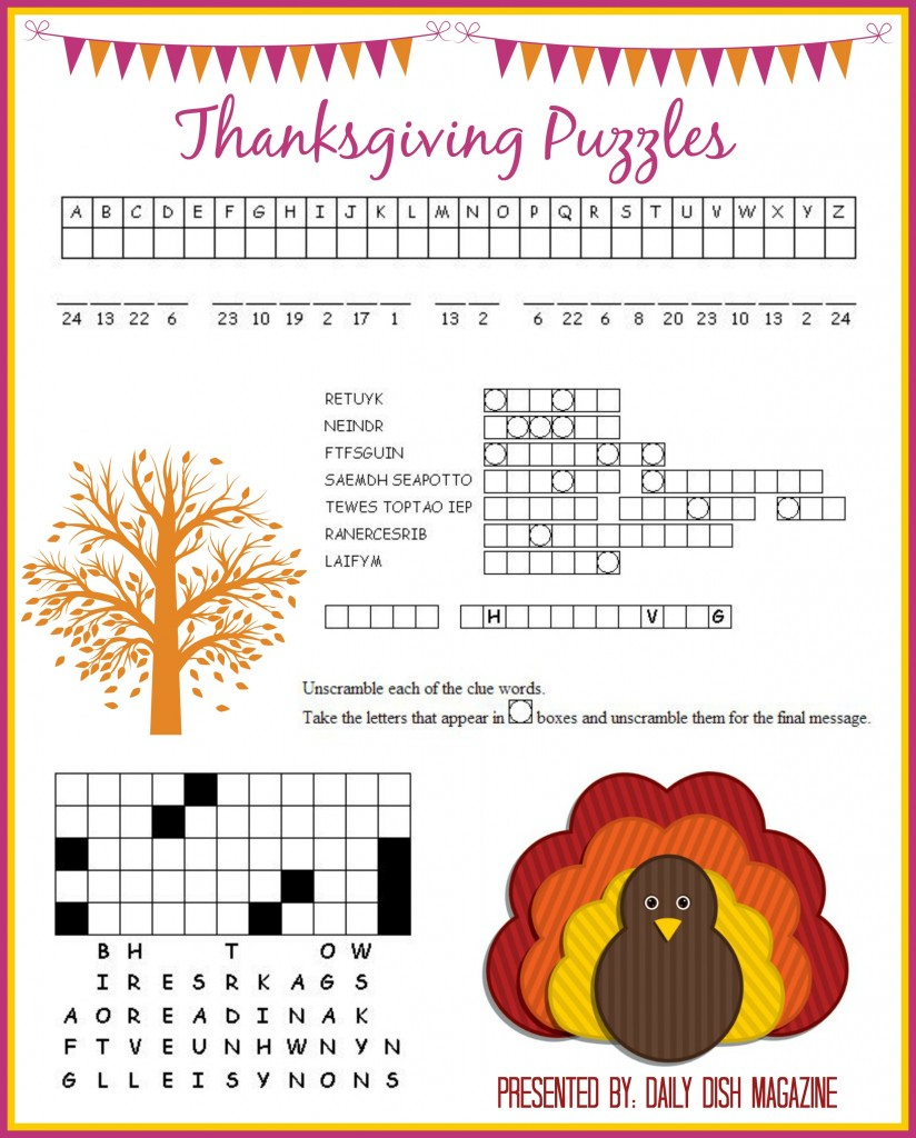 Free Thanksgiving Puzzle Printables - 24/7 Moms for Thanksgiving Puzzles To Print Free