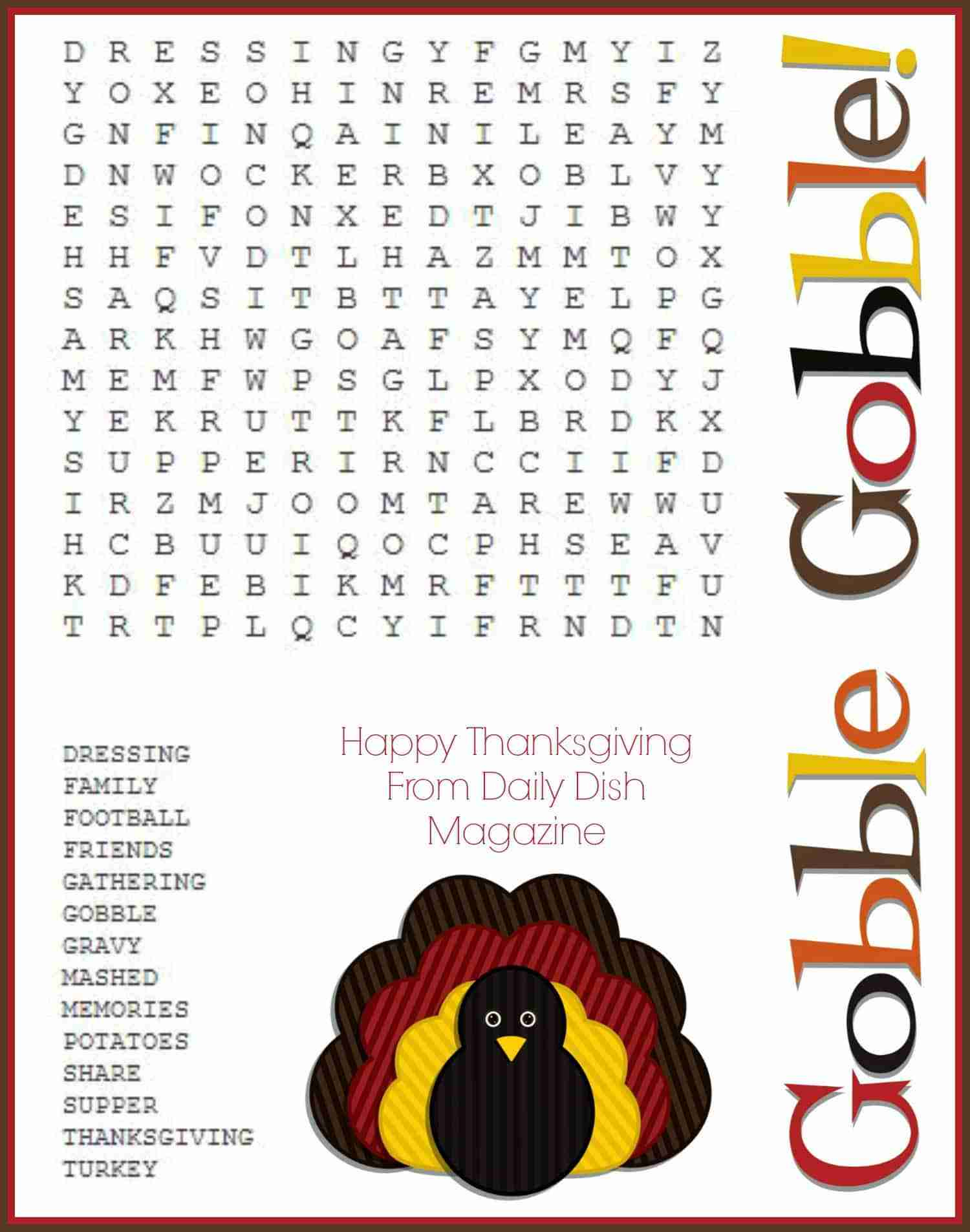 Free Thanksgiving Puzzles ~ Word Search And Maze Printable - Daily for Thanksgiving Puzzles Printable Free