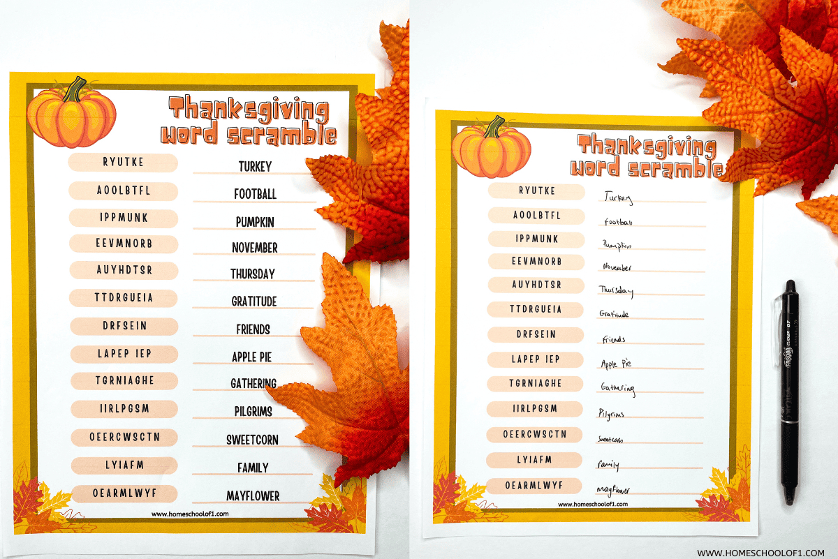 Free Thanksgiving Word Scramble Printable (With Answers) throughout Puzzles To Print Thanksgiving Word Scramble Answers