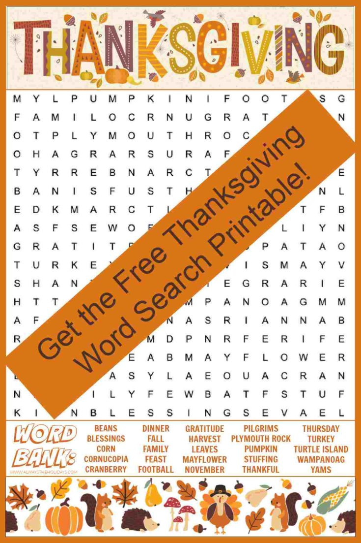 Free Thanksgiving Word Search Printable - With Answers Included with regard to Thanksgiving Day Word Search 2022 Puzzles To Print Answer Key