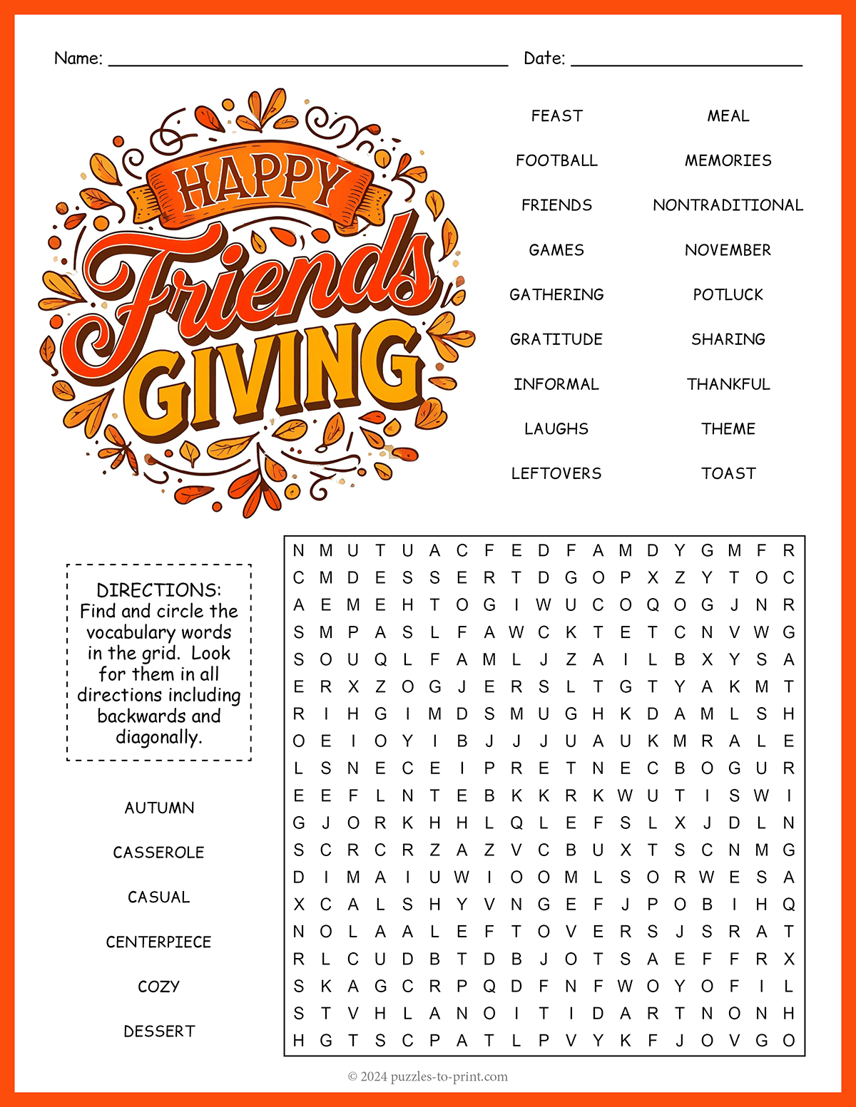 Friendsgiving Word Search throughout Adult Thanksgiving Puzzles