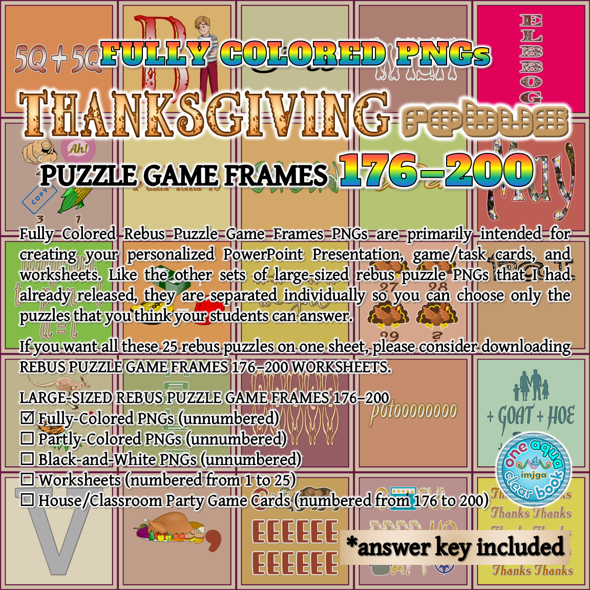 Fully Colored Thanksgiving Rebus Puzzle Game Frames 176–200 Pngs in Thanksgiving Rebus Puzzles With Answers