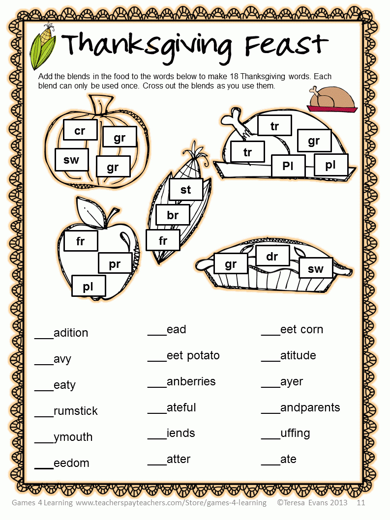 Fun Games 4 Learning: Thanksgiving Word Puzzles Freebie within Thanksgiving Puzzle Games
