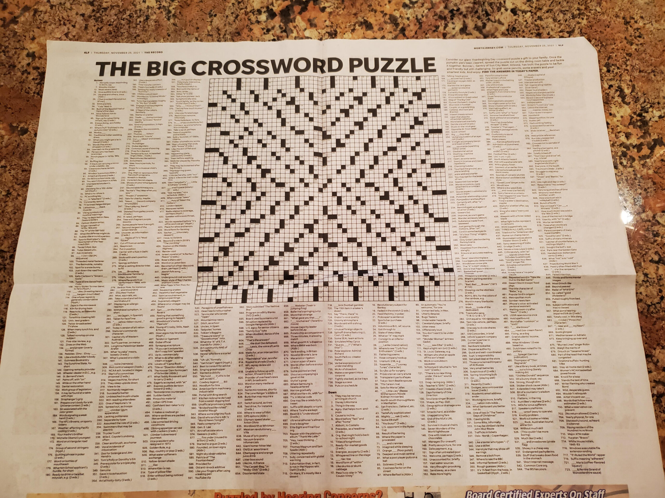 Giant Crossword Puzzle In The Record Every Thanksgiving : R/Newjersey pertaining to New York Times Thanksgiving Crossword Puzzle