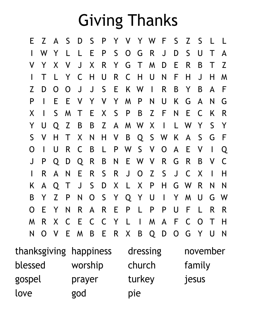 Giving Thanks Word Search - Wordmint inside Christian Thanksgiving Puzzles