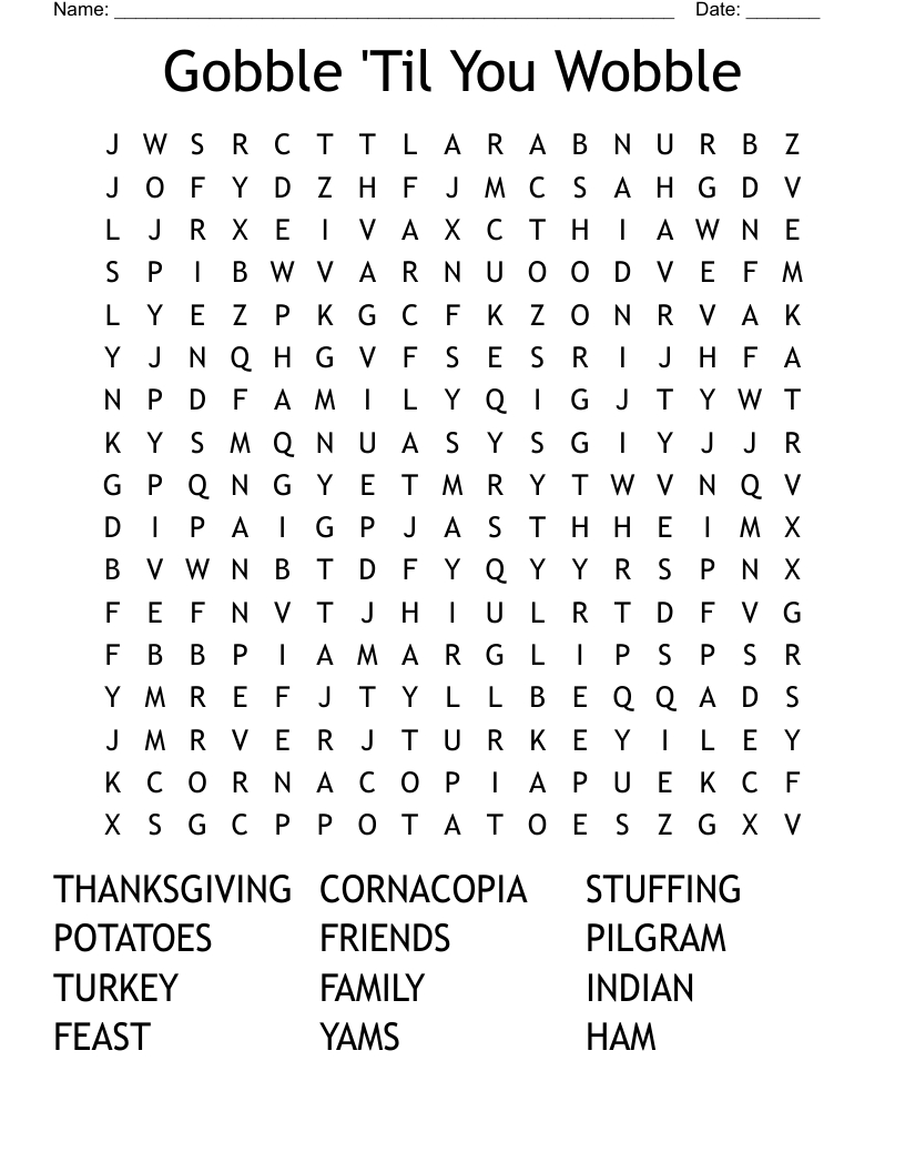 Gobble &amp;#039;Til You Wobble Word Search - Wordmint intended for Gobble Til You Wobble Thanksgiving Crossword Puzzle Answers