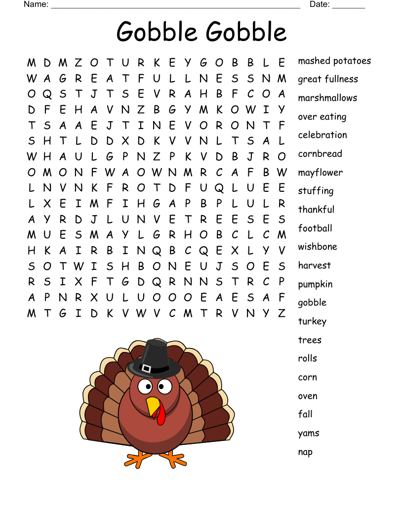 Gobble &amp;#039;Til You Wobble Word Search - Wordmint with regard to Gobble Til You Wobble Thanksgiving Crossword Puzzle Answers