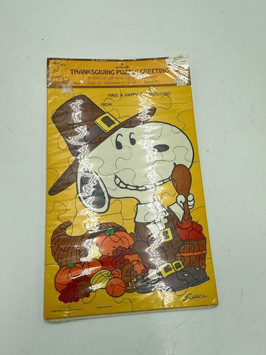 Hallmark Greeting Card Puzzle Happy Thanksgiving 1958 Snoopy in Snoopy Thanksgiving Puzzle