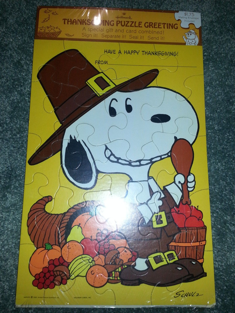 Hallmark Vintage Greeting Card Happy Thanksgiving 1958 Snoopy Puzzle Schulz  New in Snoopy Thanksgiving Puzzle