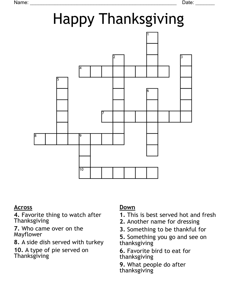 Happy Thanksgiving Crossword - Wordmint regarding Happy Thanksgiving Crossword Puzzles