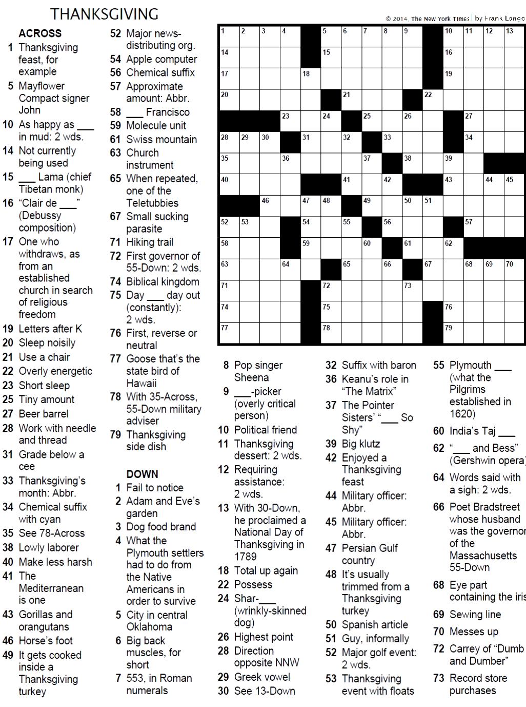Media: Crossword Puzzle – The Exponent inside New York Times Thanksgiving Crossword Puzzle