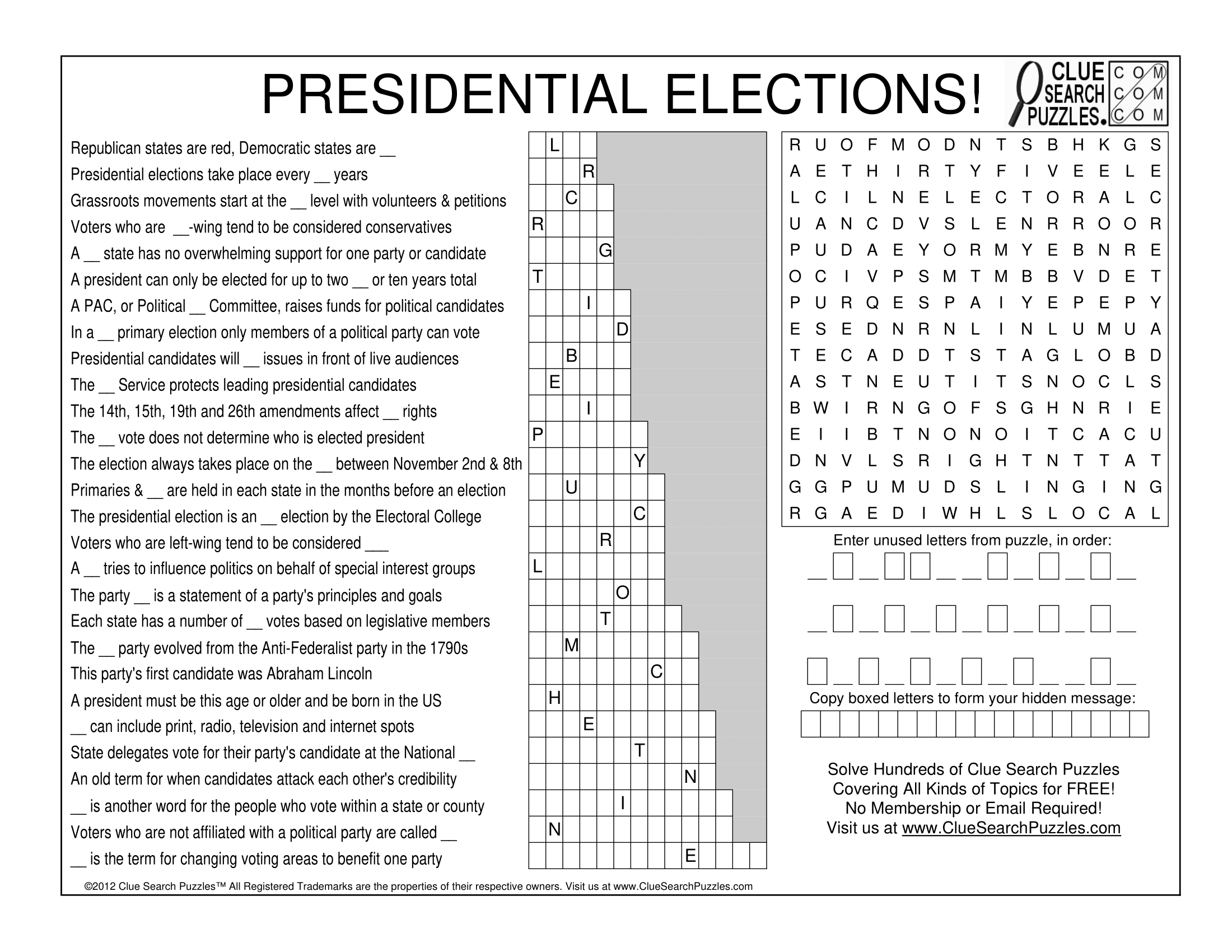 Presidential Elections Trivia Quiz with regard to Clue Search Puzzles Thanksgiving Answer Key