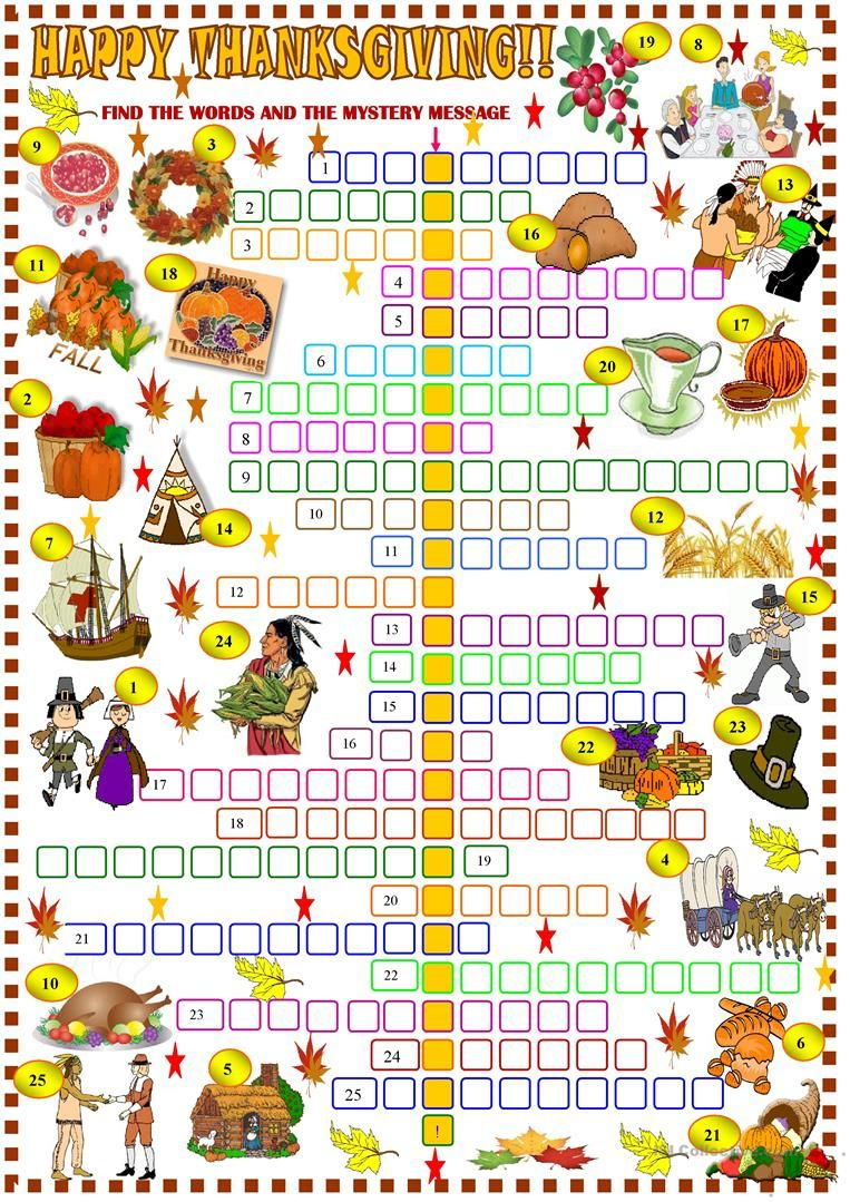 Printable Crossword Puzzles For Thanksgiving with Happy Thanksgiving Crossword Puzzles Answers
