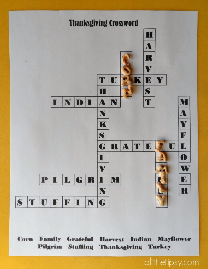 Thanksgiving Crossword Puzzle With Answer Key