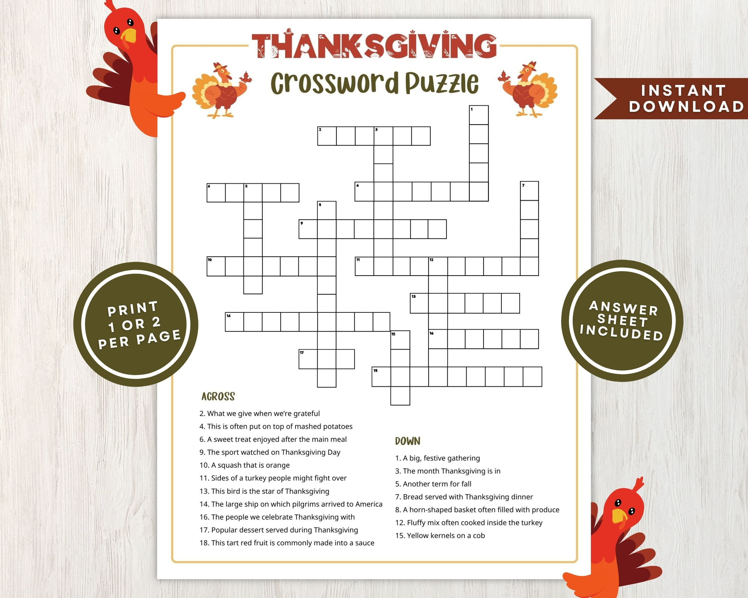 Printable Thanksgiving Crossword Puzzle For Kids And Adults regarding Thanksgiving Printable Crossword Puzzles