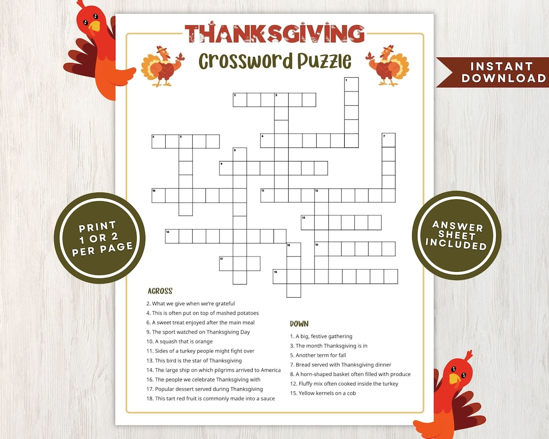 Printable Thanksgiving Crossword Puzzle For Kids And Adults throughout Thanksgiving Puzzle Pages