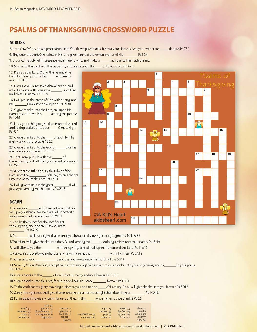 Psalms Of Thanksgiving Crossword for Psalms Of Thanksgiving Crossword Puzzle