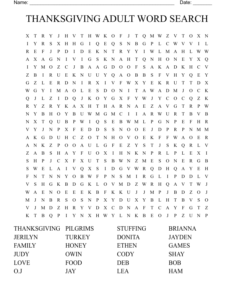 Thanksgiving Adult Word Search - Wordmint for Thanksgiving Word Puzzles Adults