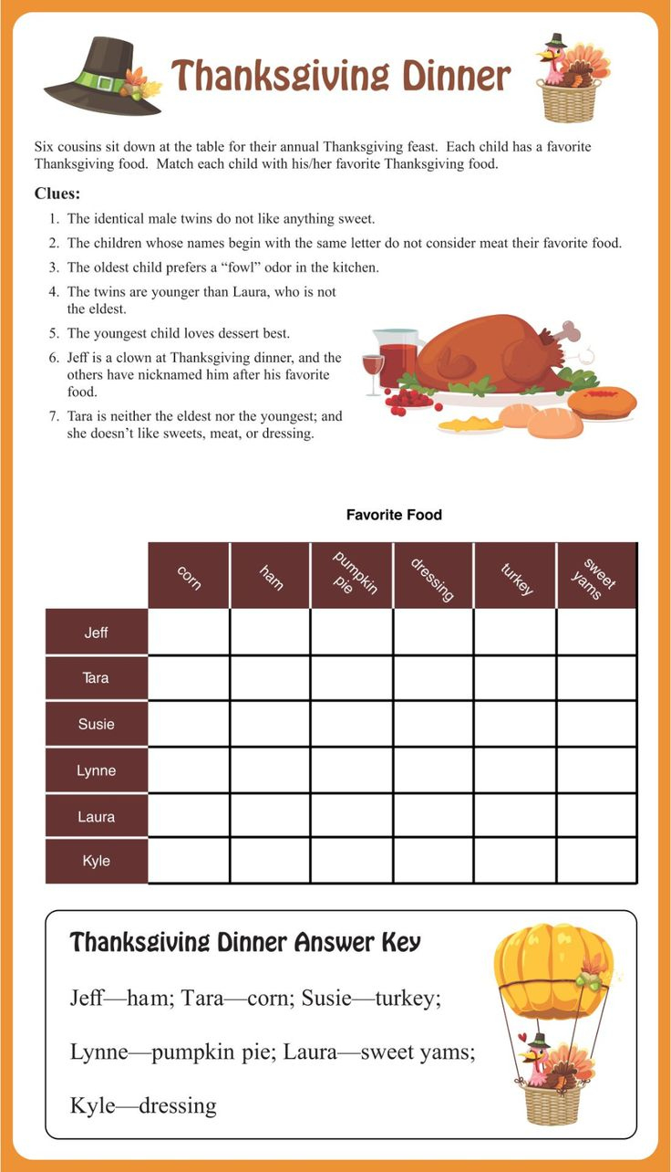 Thanksgiving Brain Teasers - 14 Free Pdf Printables | Printablee in Thanksgiving Logic Puzzles Printable